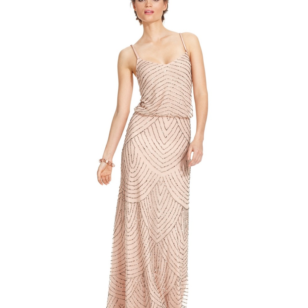 Elegant Beaded Soft Caramel Dress